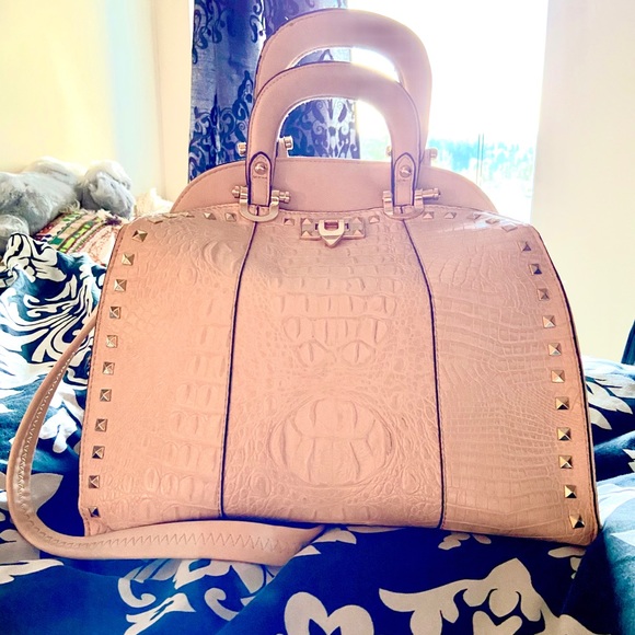 Blush Pink Faux Crocodile Purse